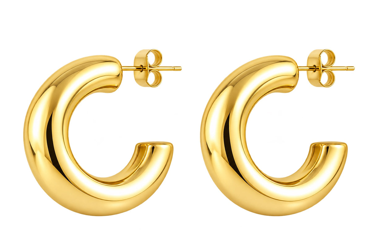 Guldfarvede chunky hoops med blank, afrundet overflade