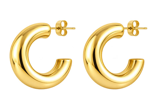 Guldfarvede chunky hoops med blank, afrundet overflade